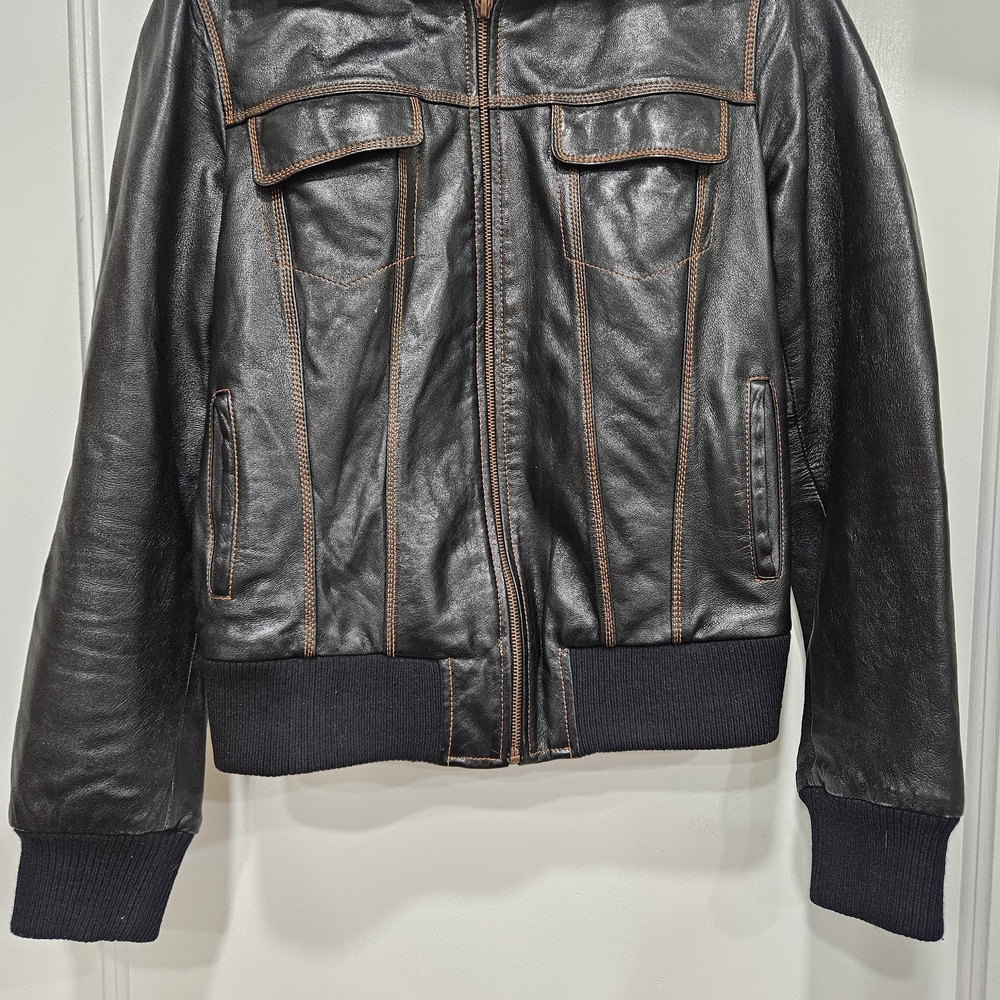 KennethCole Black Leather Fur Lined Bomber Jacket